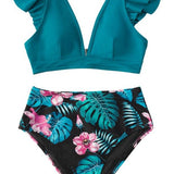 Floral Ruffled Two Piece Swimsuit