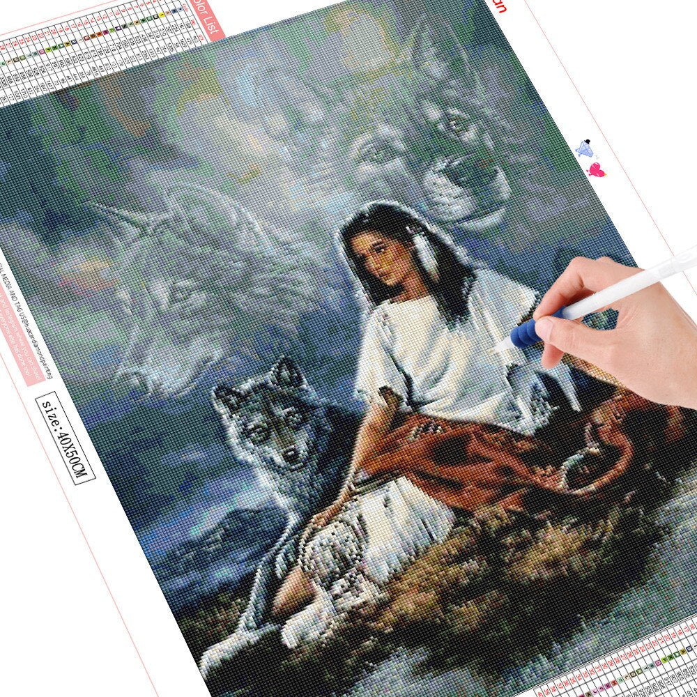 Native Woman & The Wolf – All Diamond Painting