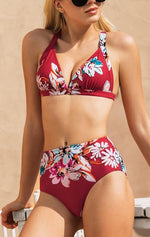 Red Floral Bikini Set Two piece Swimsuit