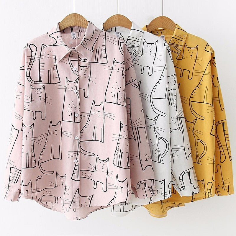 Cat Print Women Shirt
