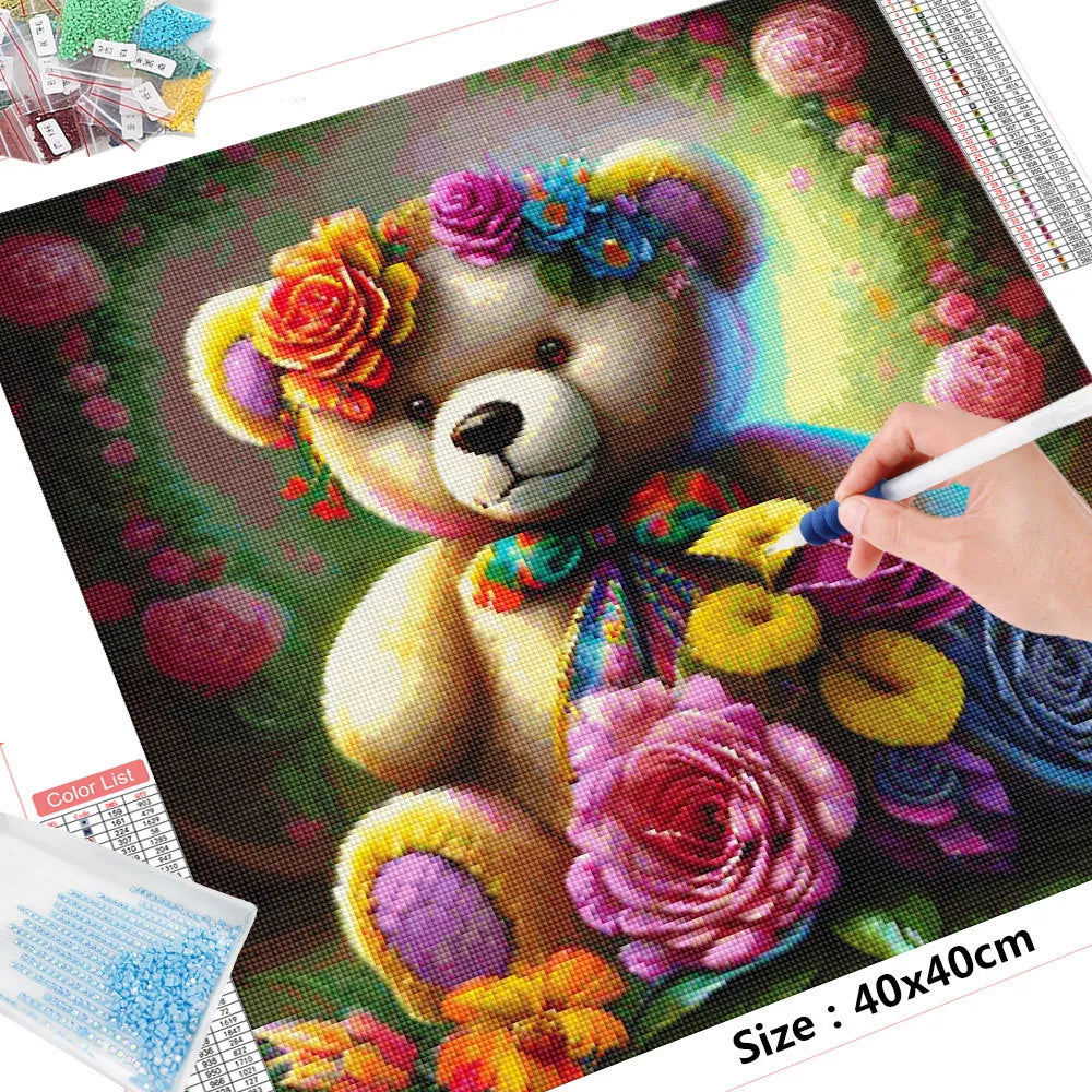 Flower Teddy - Diamond Painting Kit