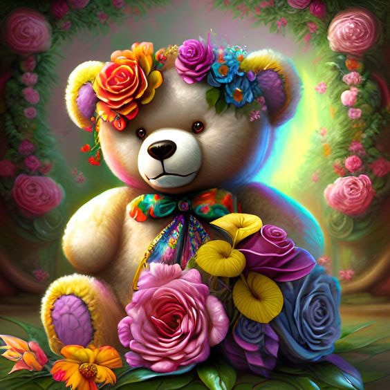Flower Teddy - Diamond Painting Kit