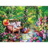 Bench In Floral Garden - Diamond Painting Kit