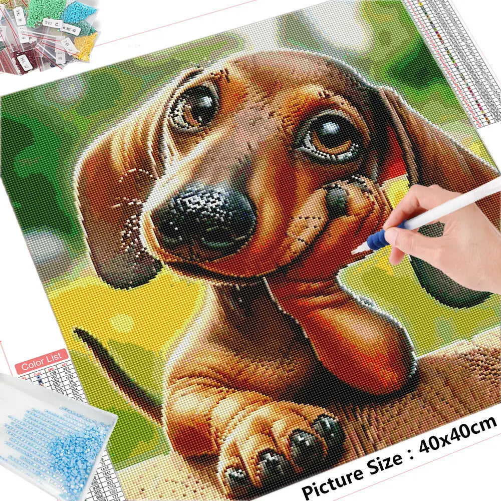 Thinking Dachshund Dog - Diamond Painting Kit