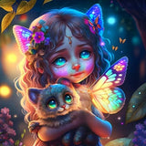 Girl Cat Butterfly  - Diamond Painting Kit