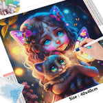 Girl Cat Butterfly  - Diamond Painting Kit