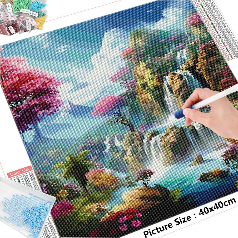 Serene Peaceful Waterfall   - Diamond Painting Kit