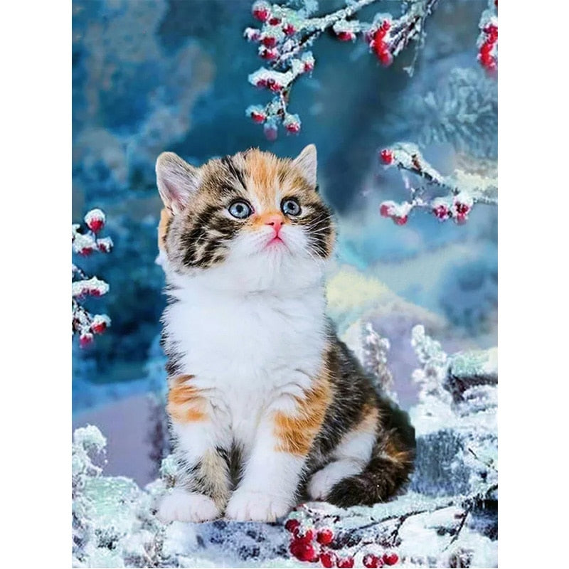 Cat In Snow  - Diamond Painting Kit