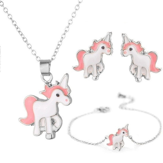 Cartoon Unicorn Horse Jewelry 4Pcs Set
