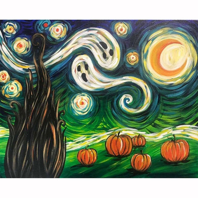 Halloween Ghost Pumpkin Sky - Diamond Painting Kit