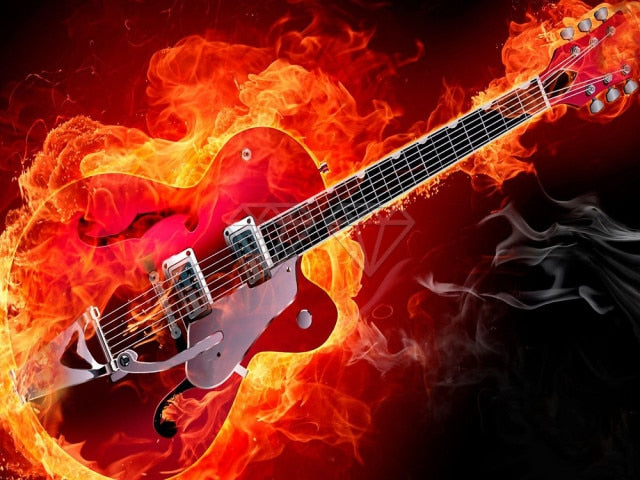 Fiery Guitar - Diamond Painting Kit
