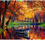 Autumn Tree Boat - Diamond Painting Kit