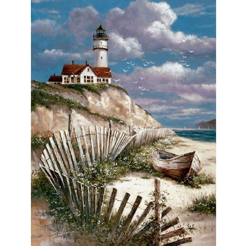 Beach Rise Lighthouse - Diamond Painting Kit