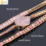 Natural Quartz Stone Leather Wrap Women Bracelet