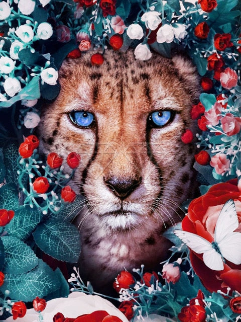 Leopard Flowers - Diamond Painting Kit