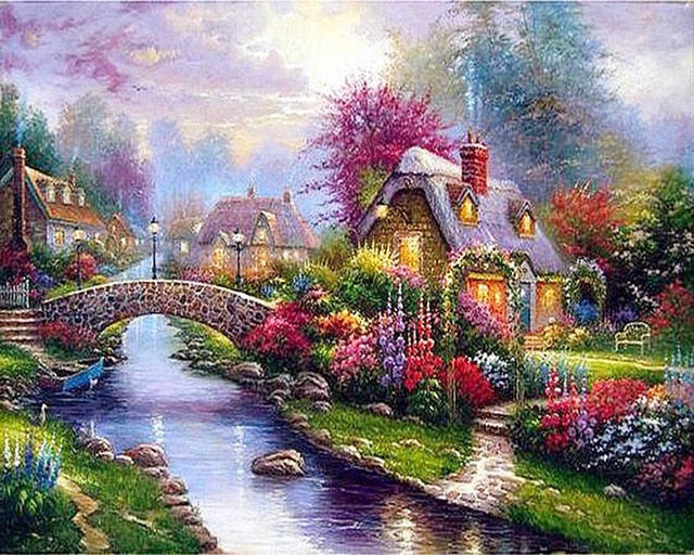 Colorful village villa diamond painting kit