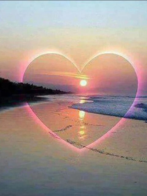 Sunset Heart On Beach - Diamond Painting Kit