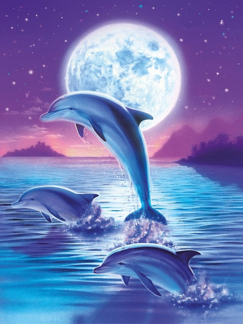 Moonlight Dolphin - Diamond Painting Kit