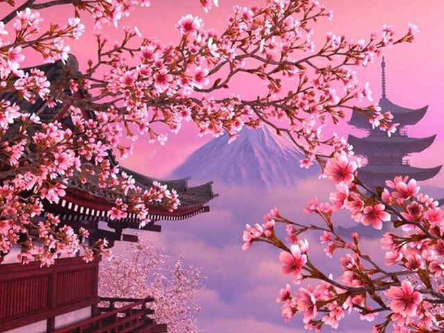 Japanese Cherry Blossoms - Diamond Painting Kit