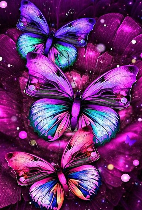 5D Diamond Painting Glowing Purple and Blue Butterfly Kit