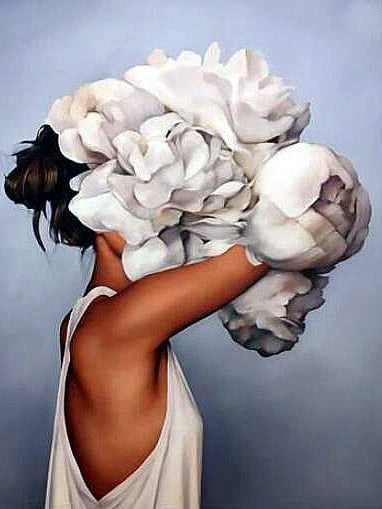 White Blossom Hat Woman- Diamond Painting Kit