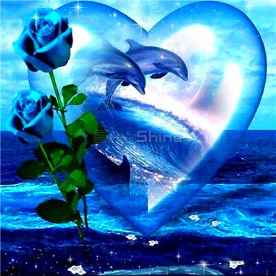Dolphin Heart Rose - Diamond Painting Kit