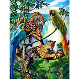 Parrots & Leopard - Diamond Painting Kit