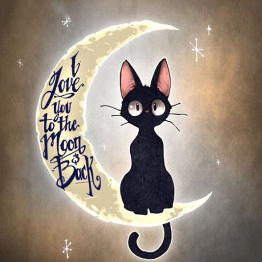 Cartoon Cat Moon  - Diamond Painting Kit