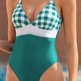 Green Gingham One-Piece Swimsuit
