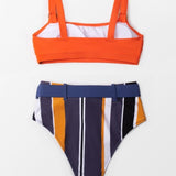 Belted Striped Two piece Bikini Set  Swimsuit