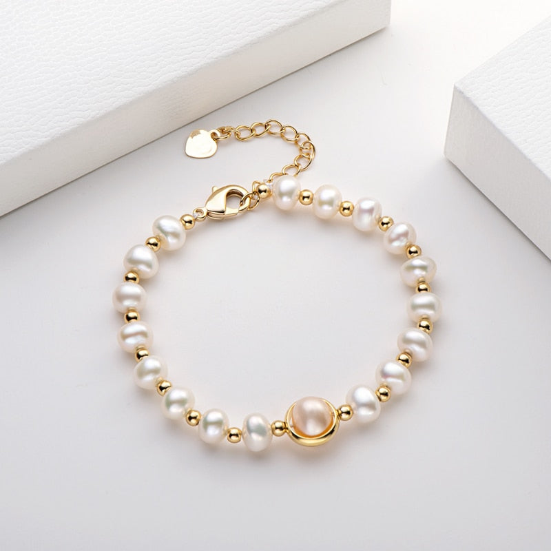 14K Gold Filled Pearl Charm Women Bracelet