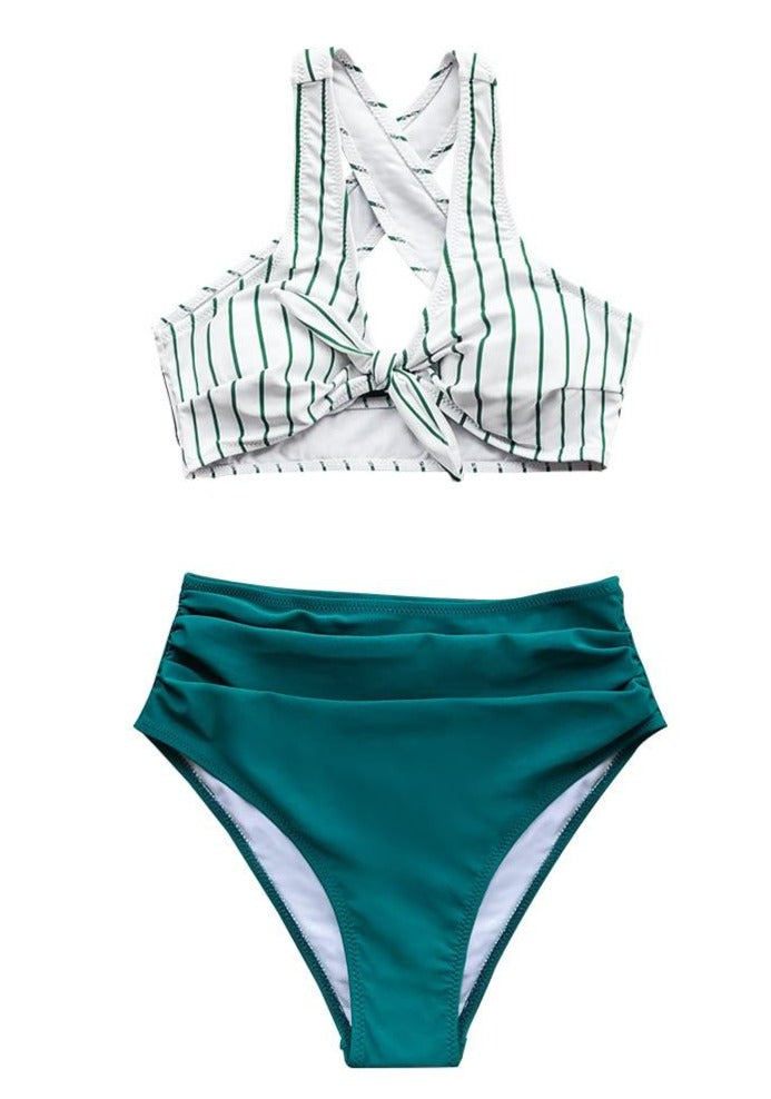 Teal Striped  Two piece Bikini Set  Swimsuit