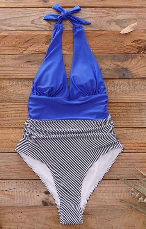V-neck Halter One-Piece Swimsuit