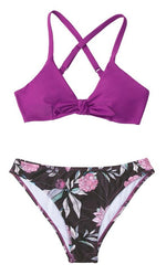Bow Floral Low Waist Bikini Set Swimsuit