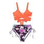 Floral Lace Up High Waist Bikini Sets Swimsuit