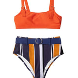 Belted Striped Two piece Bikini Set  Swimsuit