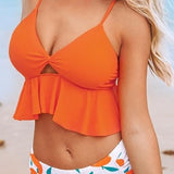 Orange Tankini Two piece Swimsuit
