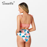 Smocked Floral Bandeau Tank Bikini Sets Swimsuit