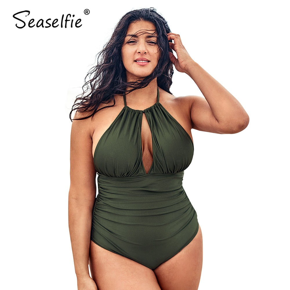 Plus Size Halter Backless One Piece Swimsuit