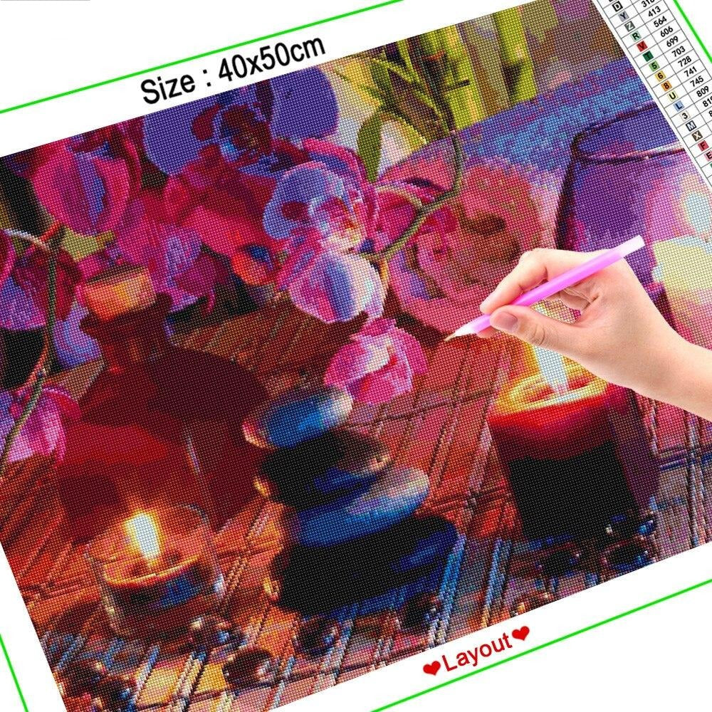 5D Diamond Painting Kit Orchid Flower Stone Candle Wall Decor Full
