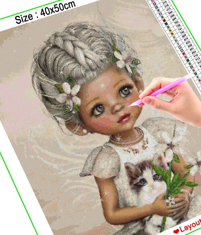 Girl Princess & Cat - Diamond Painting Kit