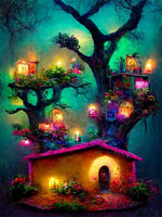 Illuminated Tree House  - Diamond Painting Kit