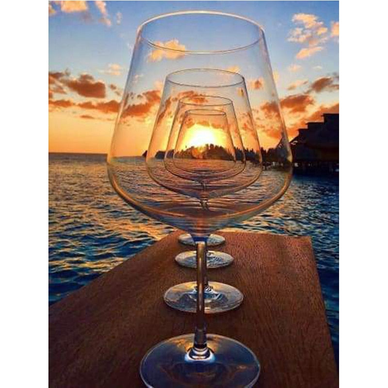 Wine Glass Sunset - Diamond Painting Kit