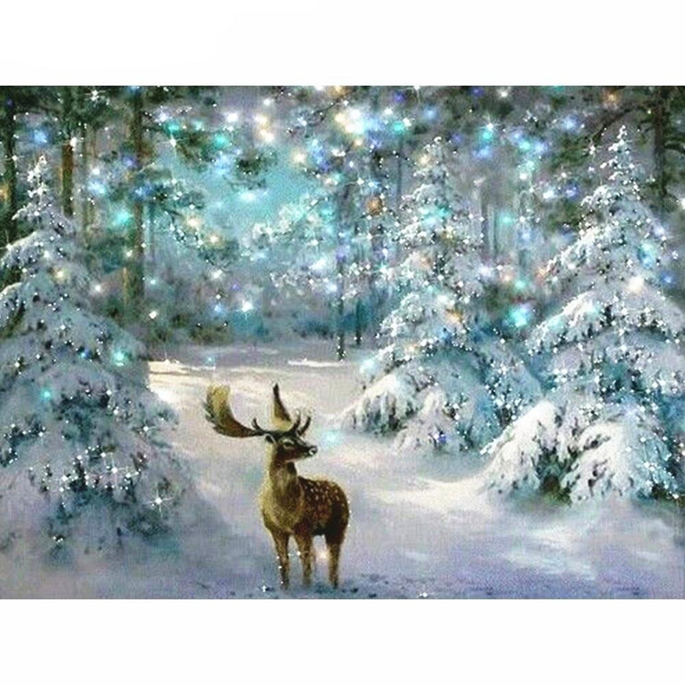 Deer On Snowlane - Diamond Painting Kit