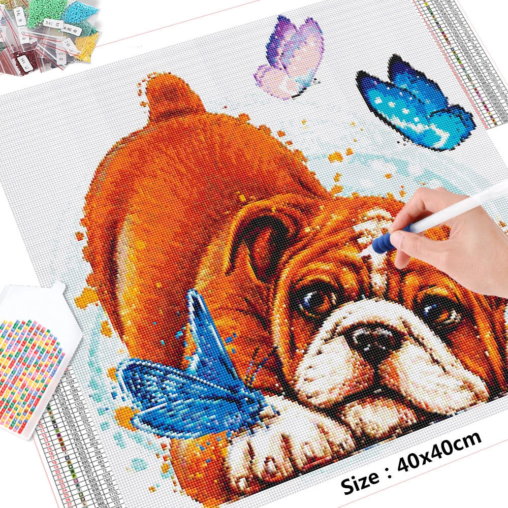 Dog Butterfly Play - Diamond Painting Kit