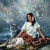 Indian Woman And Wolf - Diamond Painting Kit