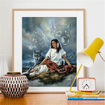 Indian Woman And Wolf - Diamond Painting Kit