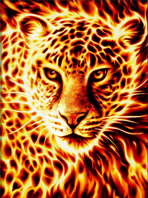 Fiery Leopard - Diamond Painting Kit