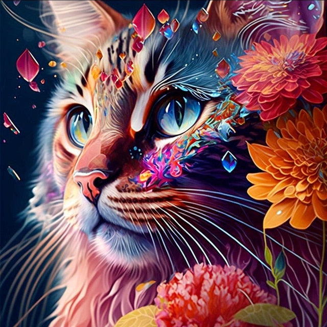 Cat Florals- Diamond Painting Kit