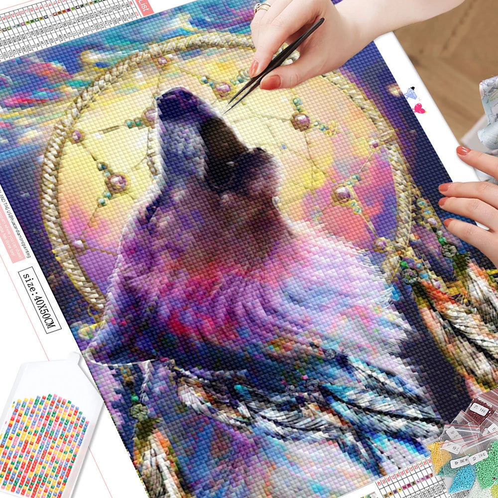 SHIYAO 1 PCS 5D Dream Catcher Double Wolf DIY Square Diamond Painting  Animals Embroidery Full Drill Craft Home Decor (Style 25,30x30cm)